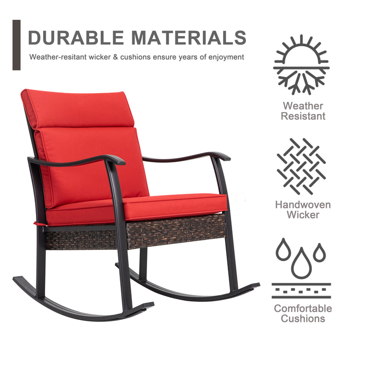 Outdoor Patio Rattan Rocking Single Chair with Padded Cushions