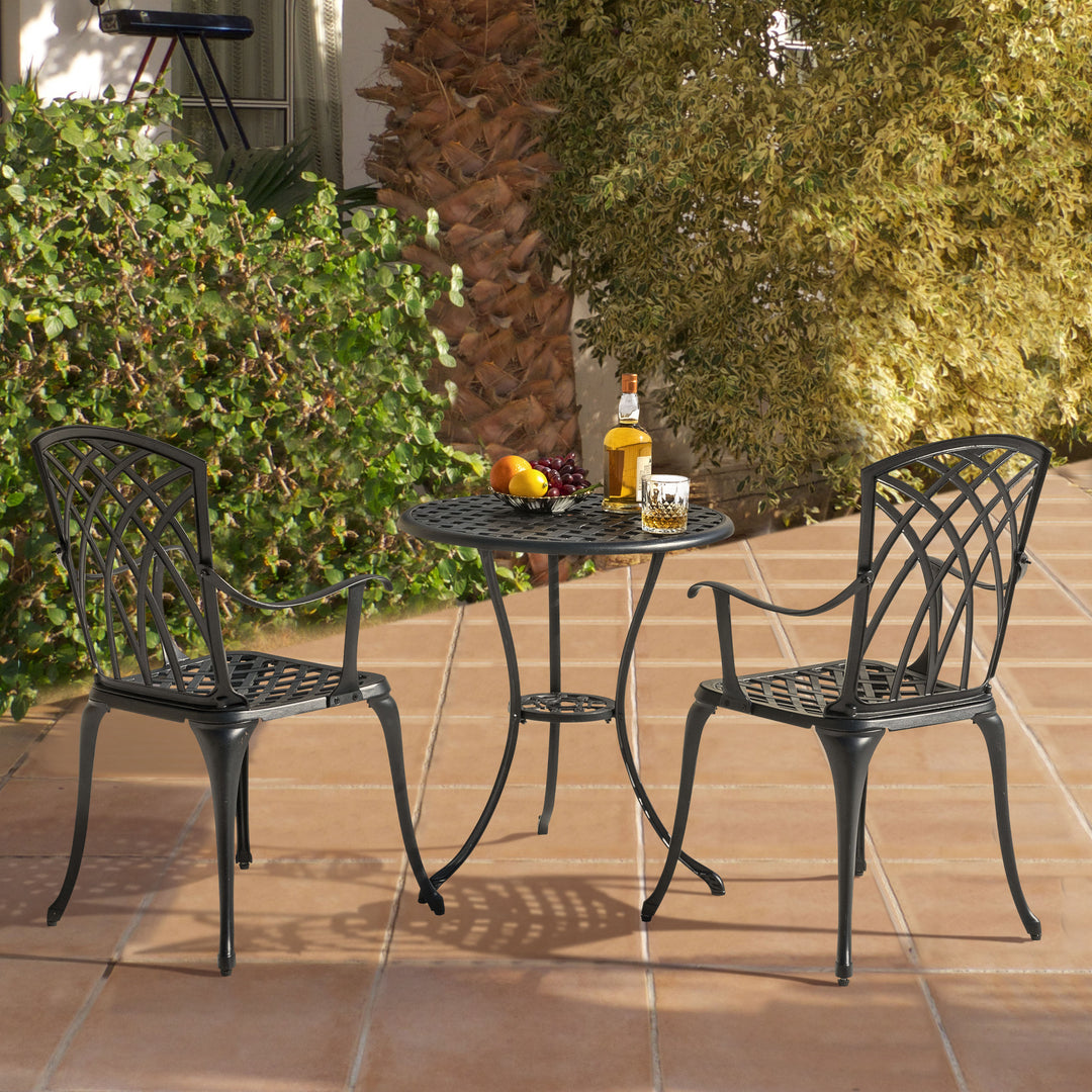 3-Piece Outdoor Patio Bistro Set, Round 24 Inch Cast Aluminum Bistro Table with 1.97" Umbrella Hole and 2 Cast Aluminum Bistro Chairs, for Patio, Garden, Backyard and Balcony, Black