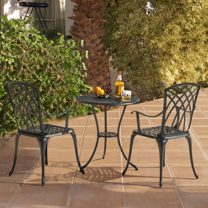 3-Piece Outdoor Patio Bistro Set, Round 24 Inch Cast Aluminum Bistro Table with 1.97" Umbrella Hole and 2 Cast Aluminum Bistro Chairs, for Patio, Garden, Backyard and Balcony, Black
