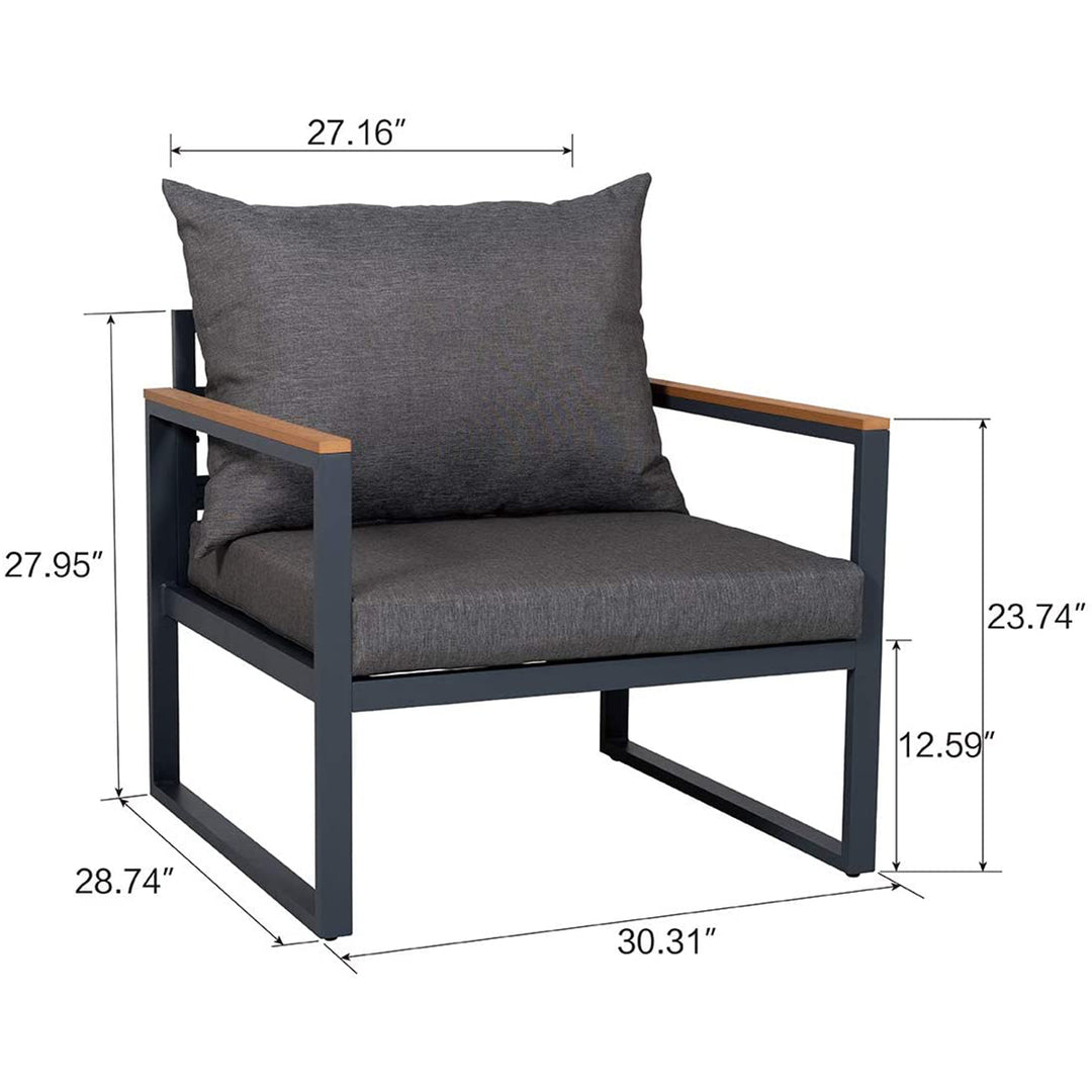 4 Pieces Aluminum Teak Patio Furniture Sofa Set, Outdoor Conversation/Bistro Set with Loveseat, Coffee Table, Cushions for Home, Backyard, Pool