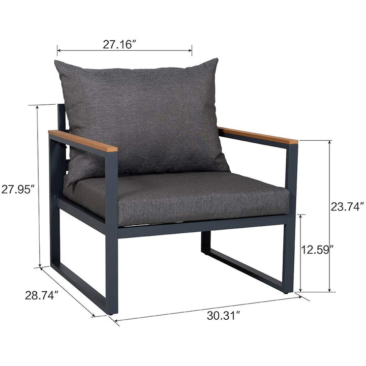 4 Pieces Aluminum Teak Patio Furniture Sofa Set, Outdoor Conversation/Bistro Set with Loveseat, Coffee Table, Cushions for Home, Backyard, Pool