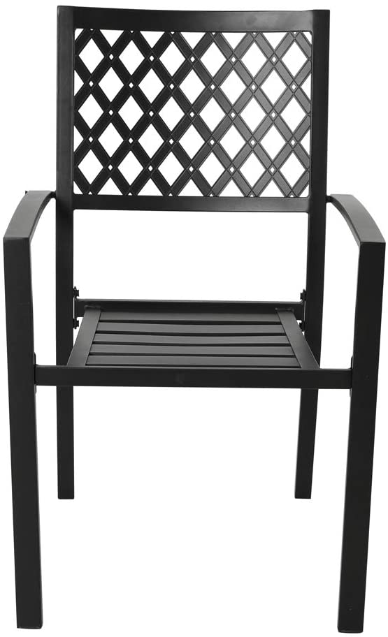 3 Piece Patio Bistro Set, Metal Frame Outdoor Bistro Set with 2 Patio Dining Chairs and 1 Round Slatted Patio Table, Outdoor Furniture Set for Porch, Deck, Black