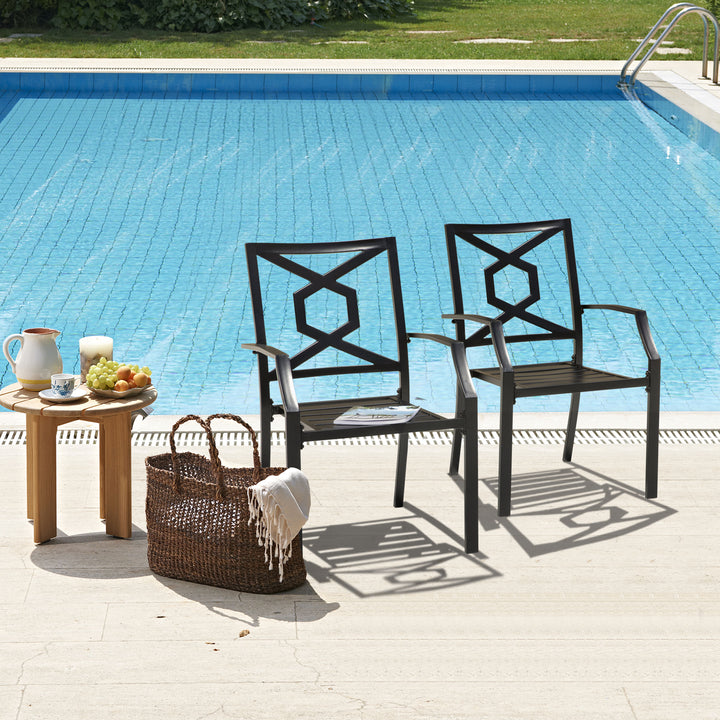 Outdoor Patio Chair Set, Weather-Resistant Iron Frame, Powder-coated Finish for Indoor and Outdoor Space, Patio, Deck, Garden, Backyard, Balcony, Black