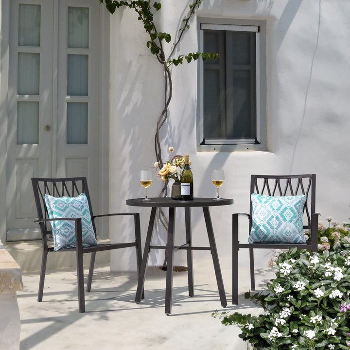 3 Pieces Patio Bistro Set, Iron Outdoor Bistro Set with 2 Patio Dining Chairs and 1 Round Slatted Patio Table, Outdoor Furniture Set for Porch, Backyard