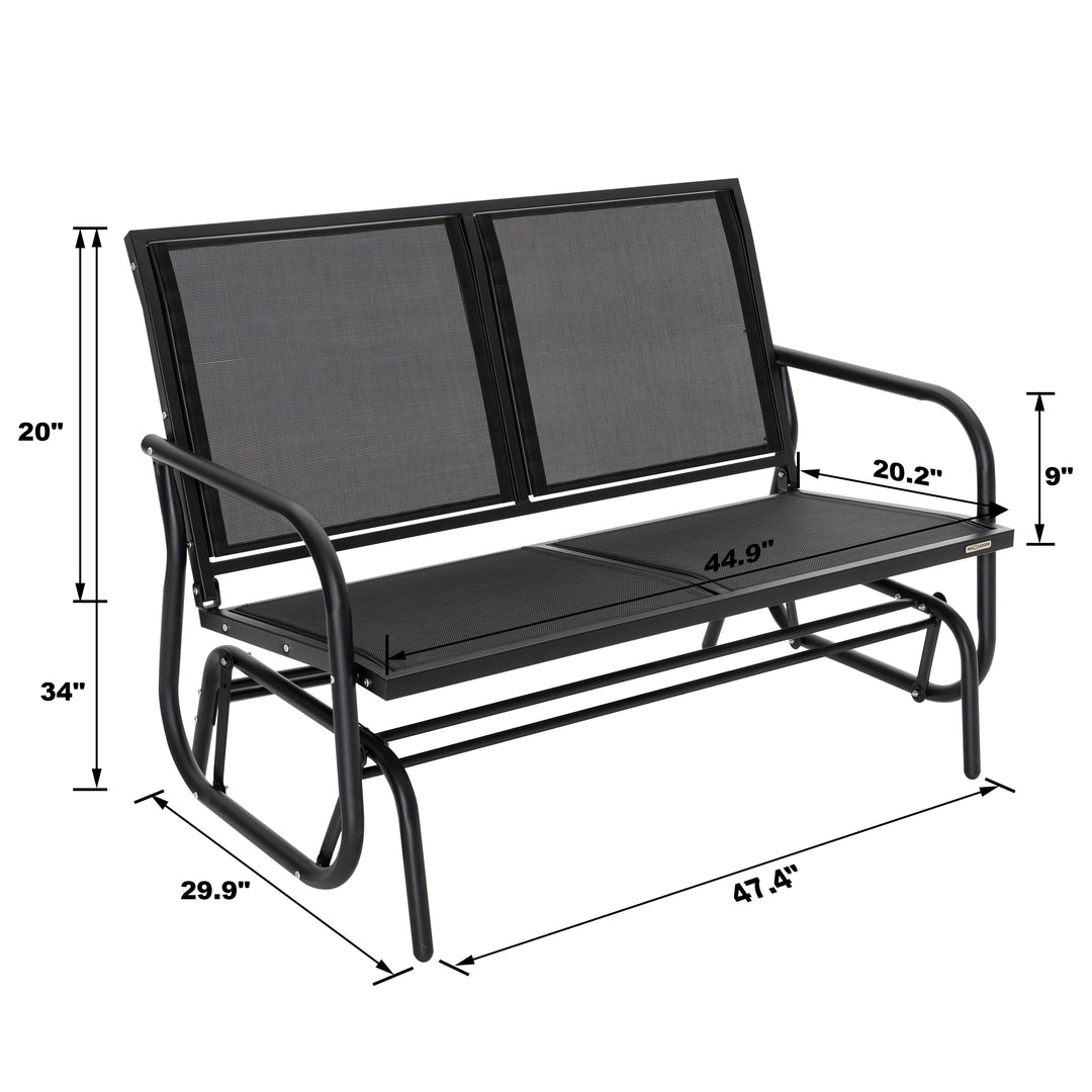 Steel Seats Outdoor Glider Swing Loveseat Chair, Garden Rocking Seating, Patio Bench for 2