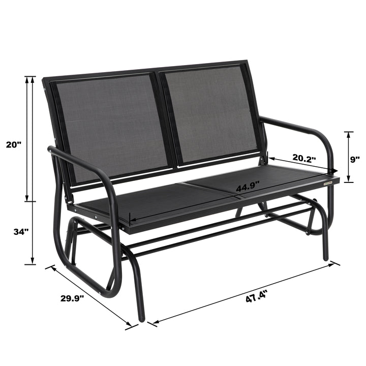 Steel Seats Outdoor Glider Swing Loveseat Chair, Garden Rocking Seating, Patio Bench for 2