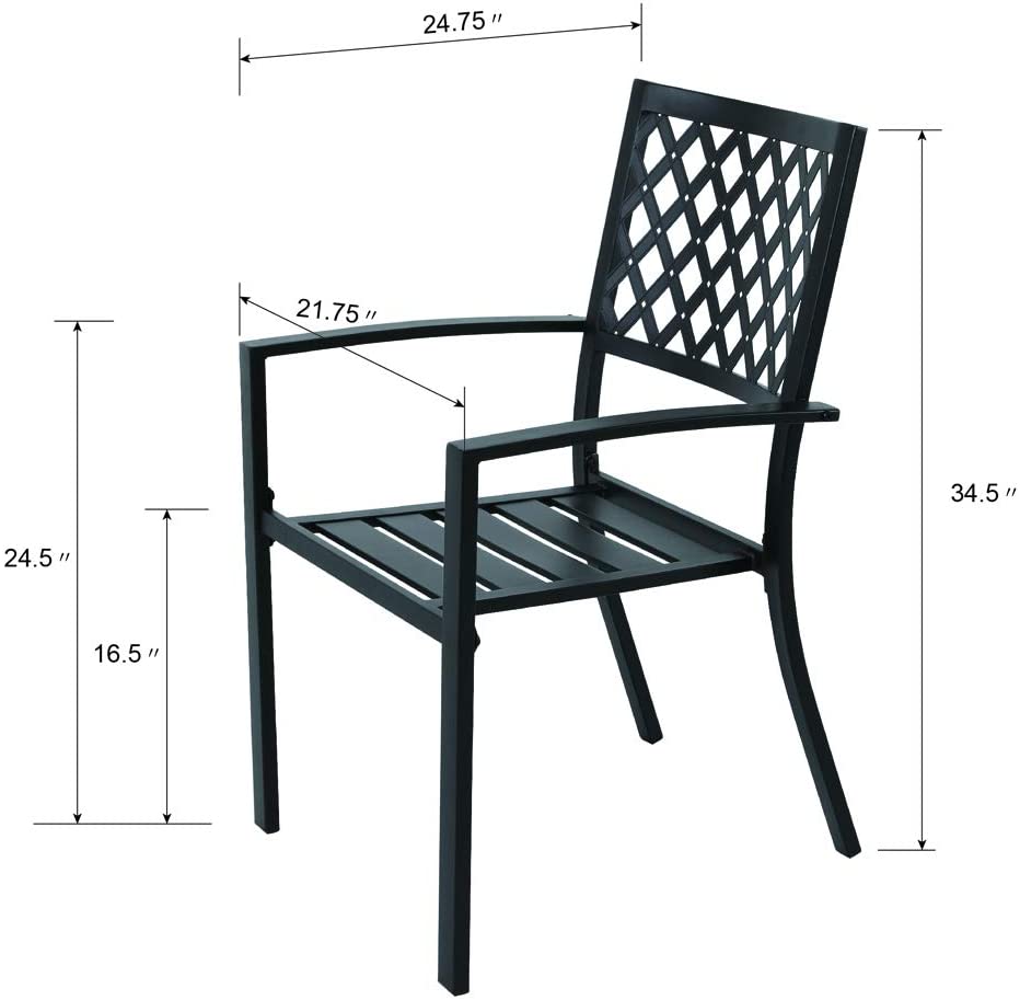 2 Piece Stackable Dining Chairs Set, All-Weather Patio Chairs Metal Chairs for Lawn, Porch and Backyard, Black¡