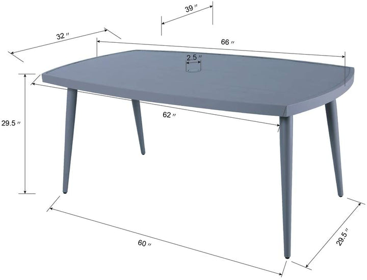 66 Inch Aluminum Dining Table with Umbrella Hole