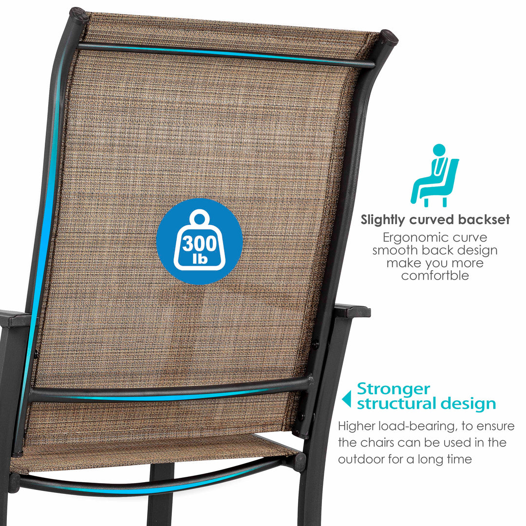 Outdoor 3-Piece Bistro Set, Textilene Fabric, Powder-coated Iron Frame