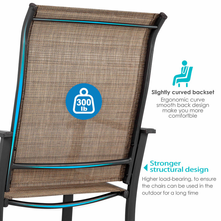 Outdoor 3-Piece Bistro Set, Textilene Fabric, Powder-coated Iron Frame
