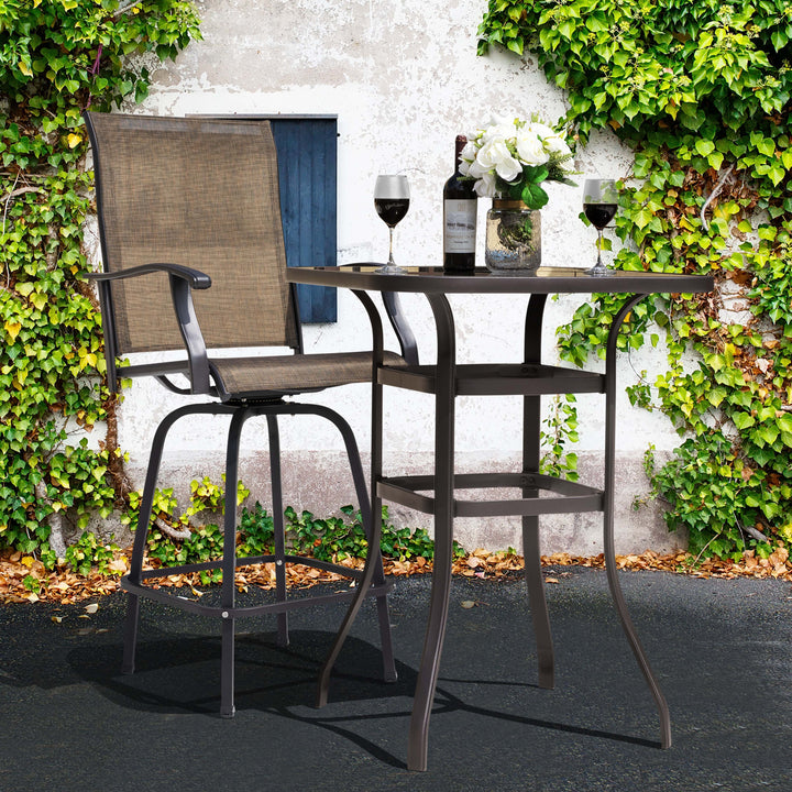 Outdoor 32 Inch Square Bar Table with Silk Screen Glass Tabletop