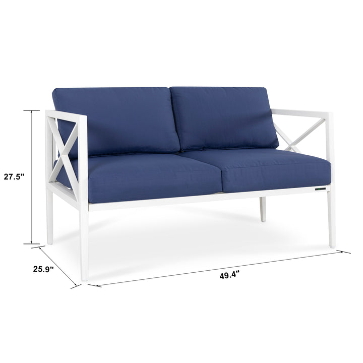 4 Pieces Outdoor Conversation Set Aluminum Sofa Set with Blue Removeble Cushion