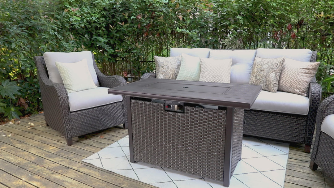 Outdoor 43 Inch 50,000 BTU Propane Gas Rattan Fire Pit Table, Aluminum Top