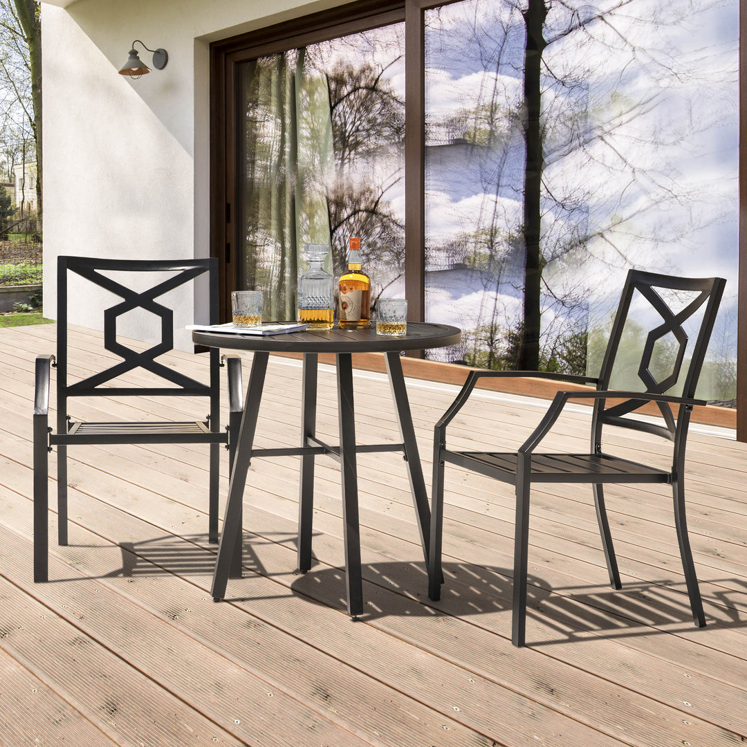 3 Pieces Patio Bistro Set, Iron Outdoor Bistro Set with 2 Patio Dining Chairs and 1 Round Slatted Patio Table, Outdoor Furniture Set for Porch, Backyard