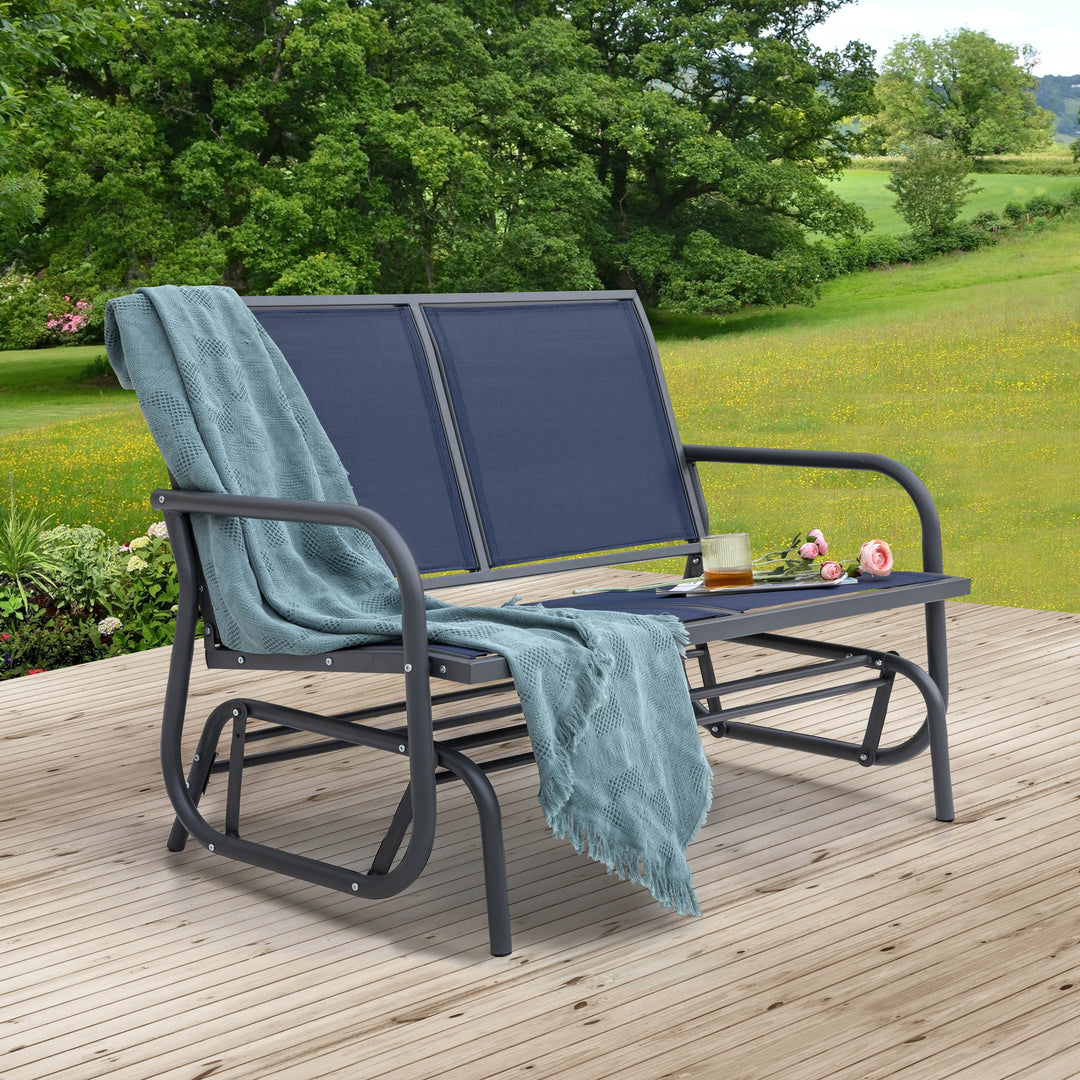 Steel Seats Outdoor Glider Swing Loveseat Chair, Garden Rocking Seating, Patio Bench for 2
