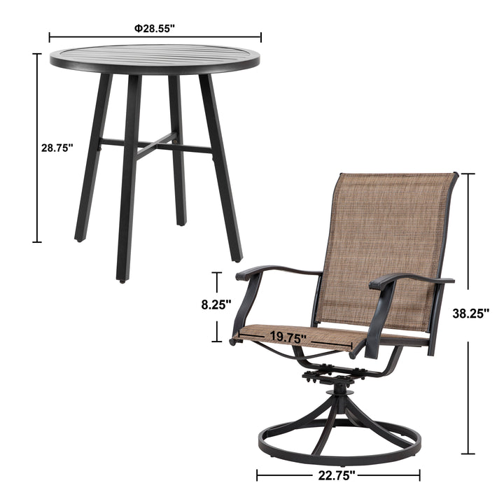 Outdoor 3-Piece Bistro Set, Textilene Fabric, Powder-coated Steel Frame