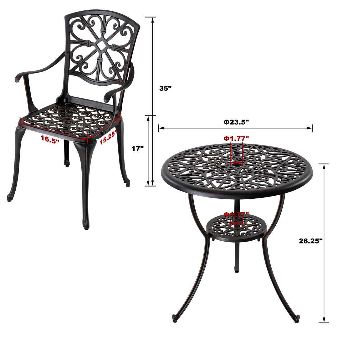 Outdoor 3-Piece Cast Aluminum Patio Set with 1.77" Umbrella Hole