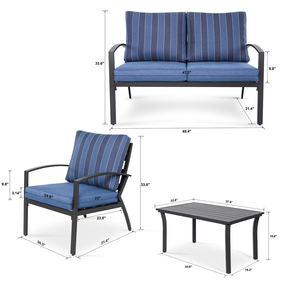 4 Piece Aluminum Patio Conversation Furniture Set, All Weather Outdoor Sectional Sofa Set with Table for Garden, Poolside