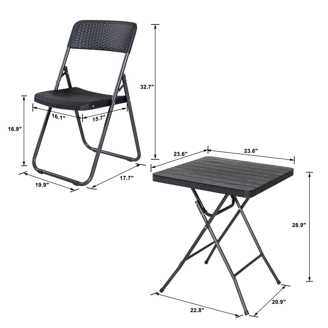 3 Pieces Patio Set of Foldable Patio Table and Chairs, Patio Premium Resin Patio Bistro Set, Folding Outdoor Patio Furniture Sets