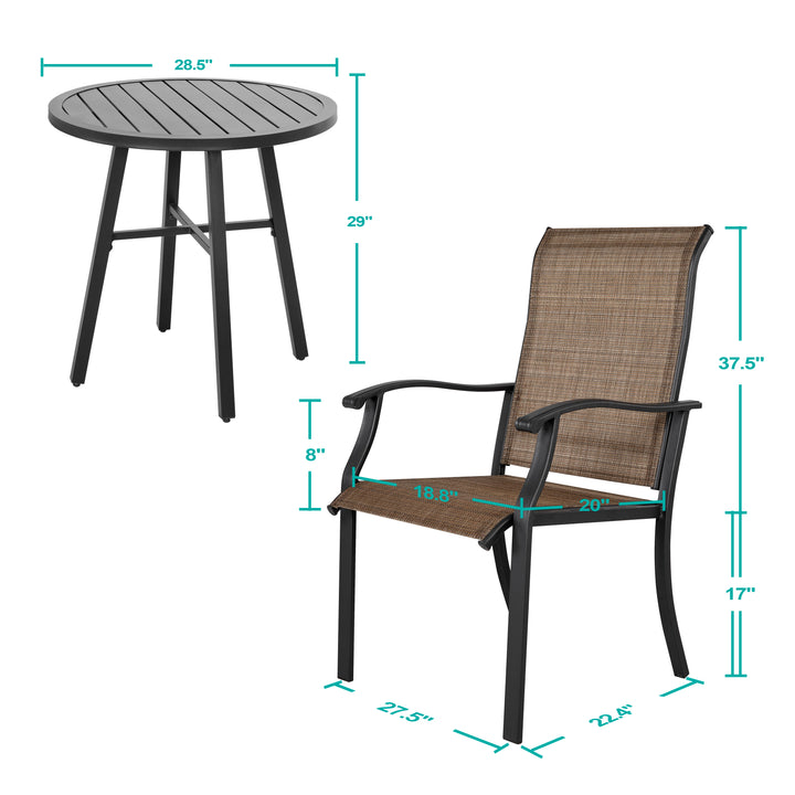 Outdoor 3-Piece Bistro Set, Textilene Fabric, Powder-coated Iron Frame