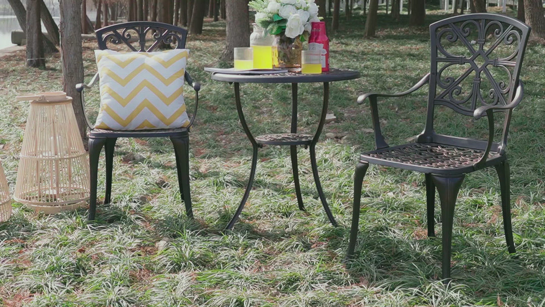 Outdoor 3-Piece Cast Aluminum Patio Set with 1.77" Umbrella Hole
