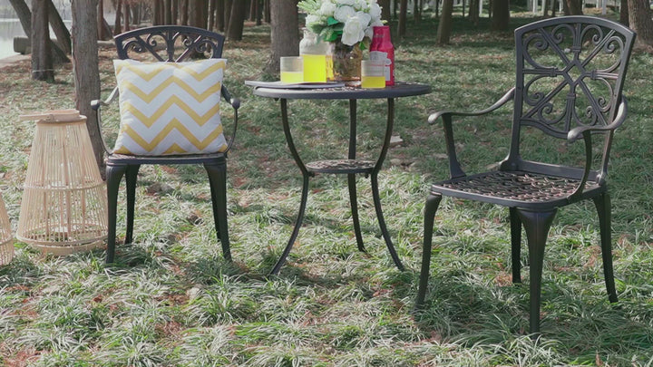 Outdoor 3-Piece Cast Aluminum Patio Set with 1.77" Umbrella Hole
