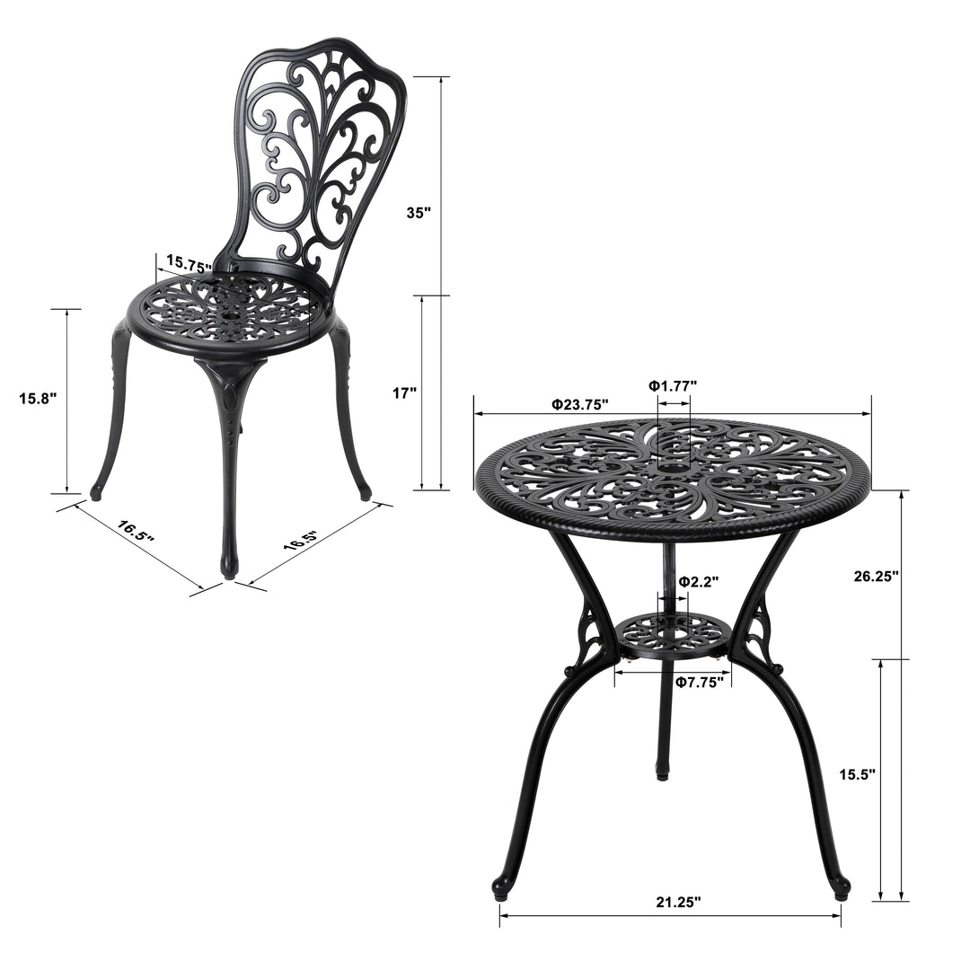 Outdoor 3-Piece Cast Aluminum Patio Set with 1.97" Umbrella Hole