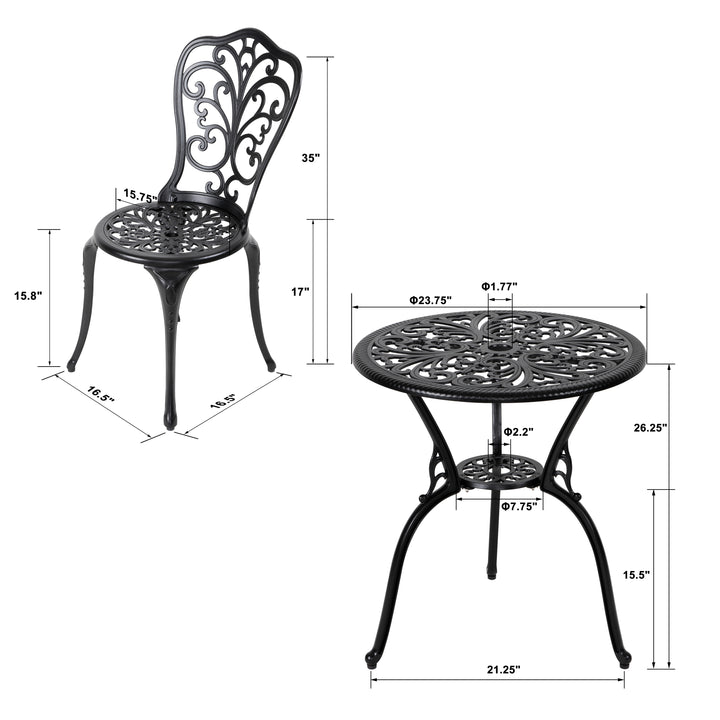 Outdoor 3-Piece Cast Aluminum Patio Set with 1.97" Umbrella Hole