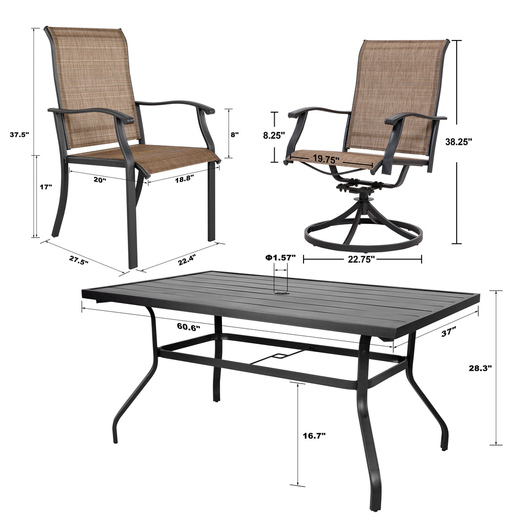 Outdoor 7-Piece Dining Set, Textilene Fabric, Powder-coated Iron Frame