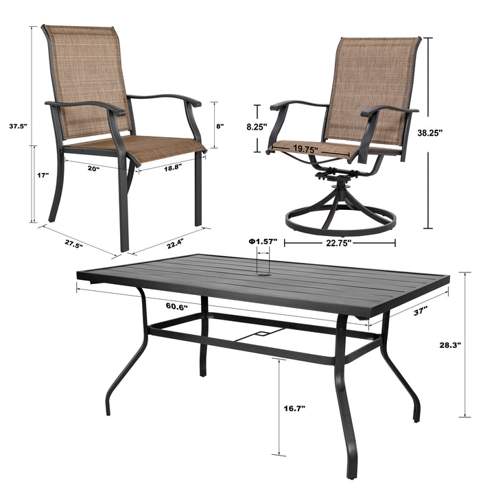 Outdoor 7-Piece Dining Set, Textilene Fabric, Powder-coated Iron Frame