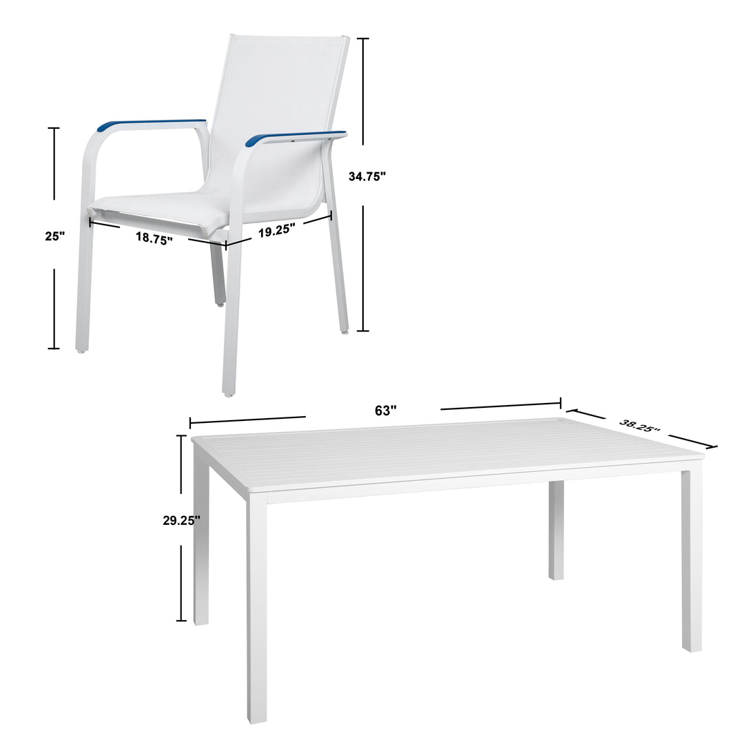 7 Pieces Aluminum Dining Chairs and Larger Square Table Set, 63 Inch Rectangle Table and 6 Backyard Garden Chairs
