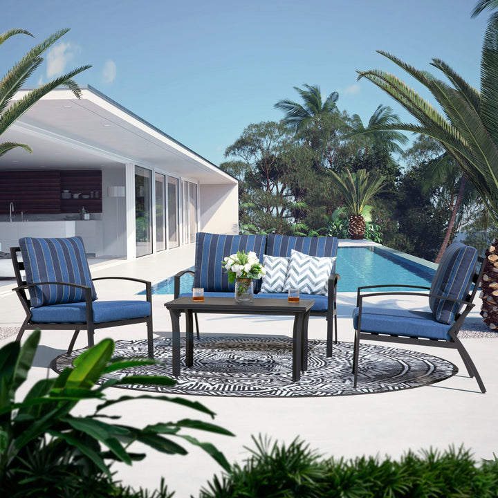 4 Piece Aluminum Patio Conversation Furniture Set, All Weather Outdoor Sectional Sofa Set with Table for Garden, Poolside
