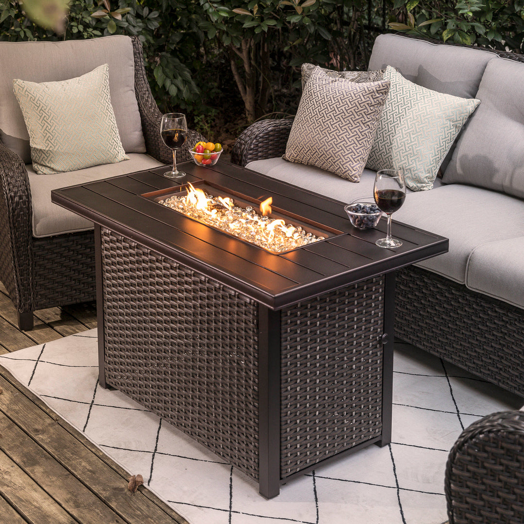Outdoor 43 Inch 50,000 BTU Propane Gas Rattan Fire Pit Table, Aluminum Top