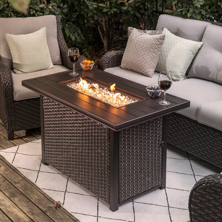 Outdoor 43 Inch 50,000 BTU Propane Gas Rattan Fire Pit Table, Aluminum Top