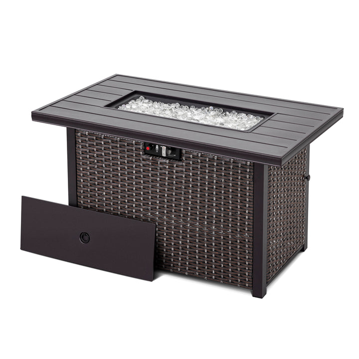 Outdoor 43 Inch 50,000 BTU Propane Gas Rattan Fire Pit Table, Aluminum Top