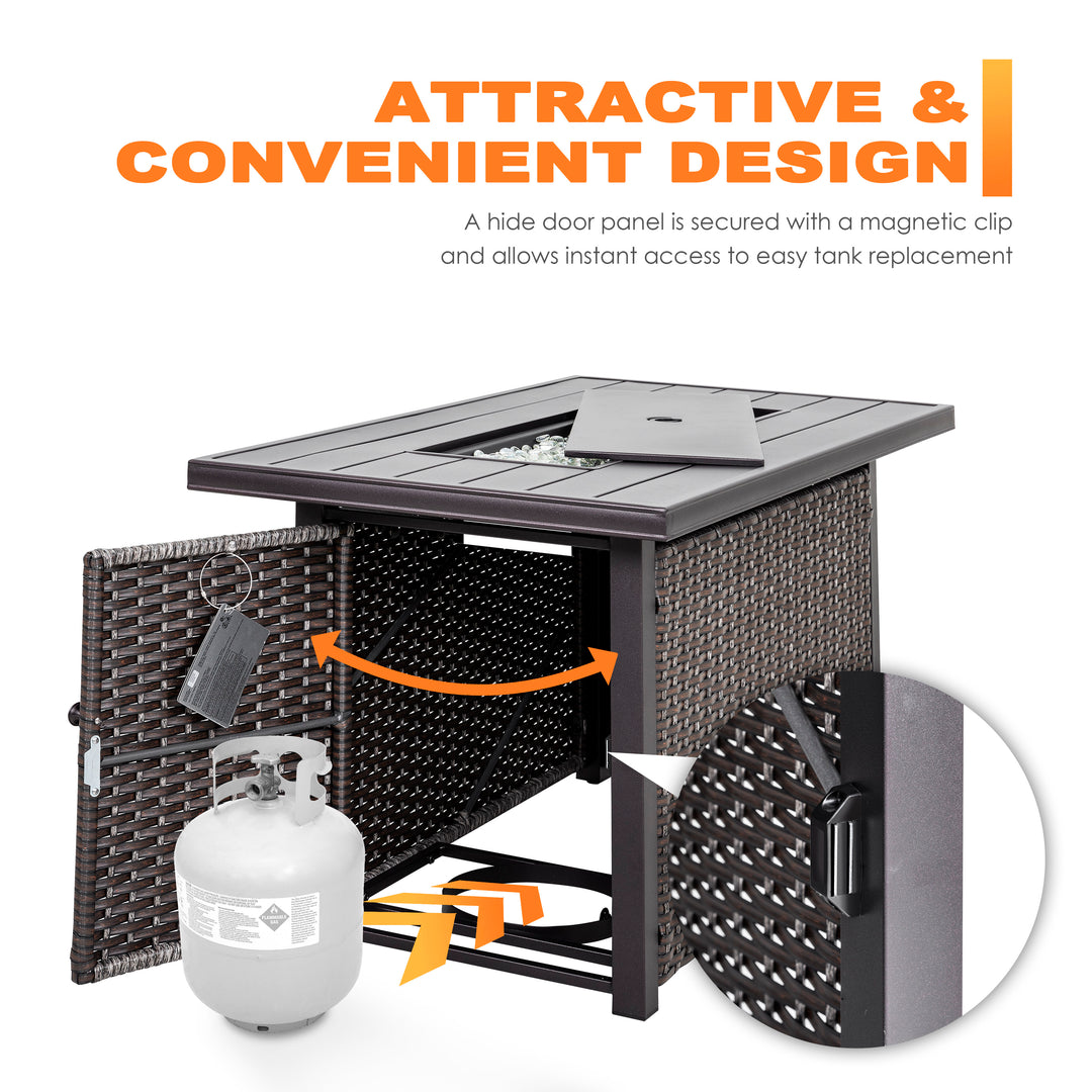 Outdoor 43 Inch 50,000 BTU Propane Gas Rattan Fire Pit Table, Aluminum Top