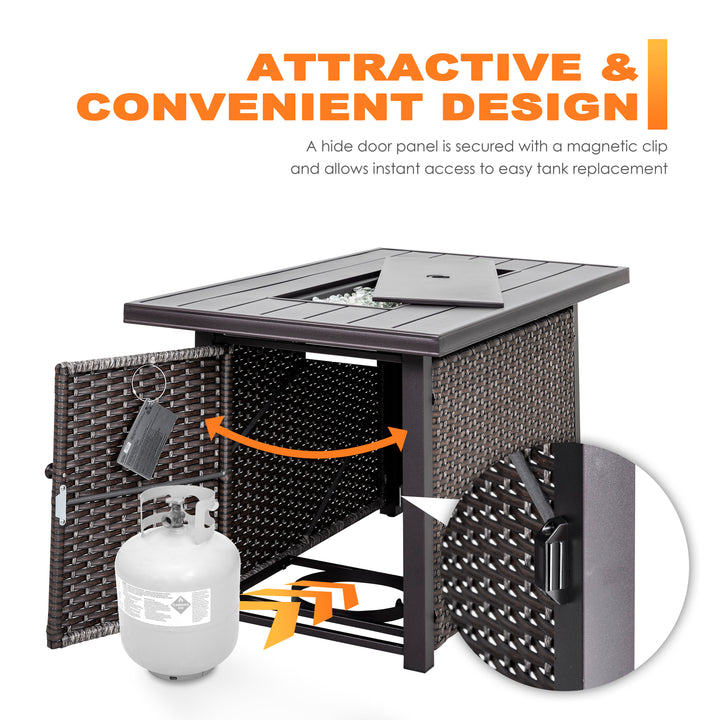 Outdoor 43 Inch 50,000 BTU Propane Gas Rattan Fire Pit Table, Aluminum Top