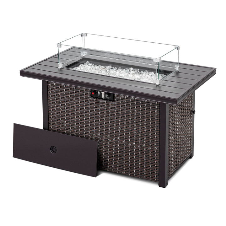 Outdoor 43 Inch 50,000 BTU Propane Gas Rattan Fire Pit Table, Aluminum Top