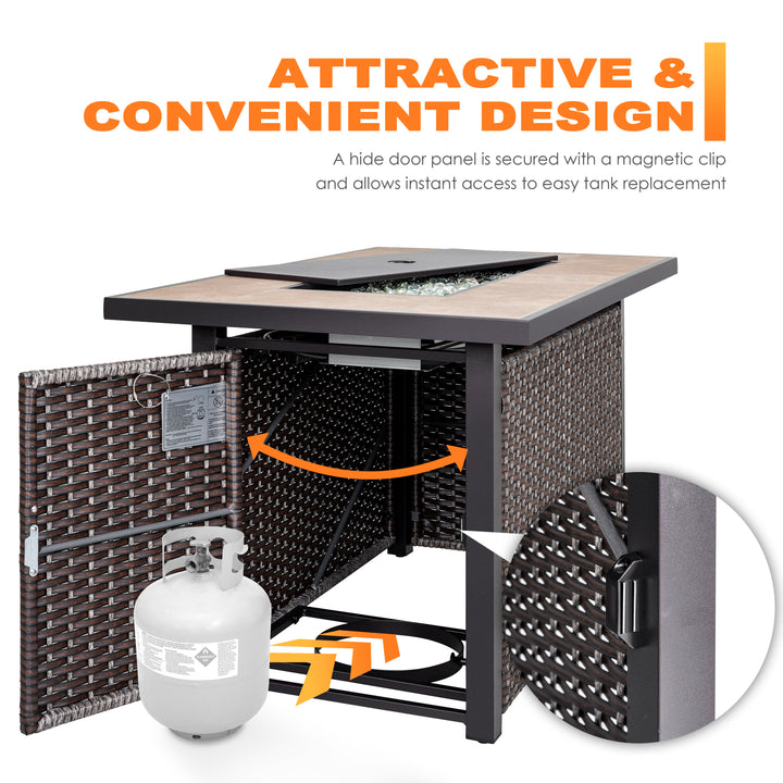 Outdoor 43 Inch 50,000 BTU Propane Gas Rattan Fire Pit Table, Ceramic Tabletop