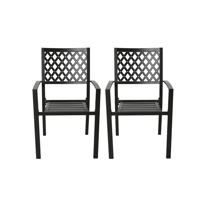 2 Piece Stackable Dining Chairs Set, All-Weather Patio Chairs Metal Chairs for Lawn, Porch and Backyard, Black¡