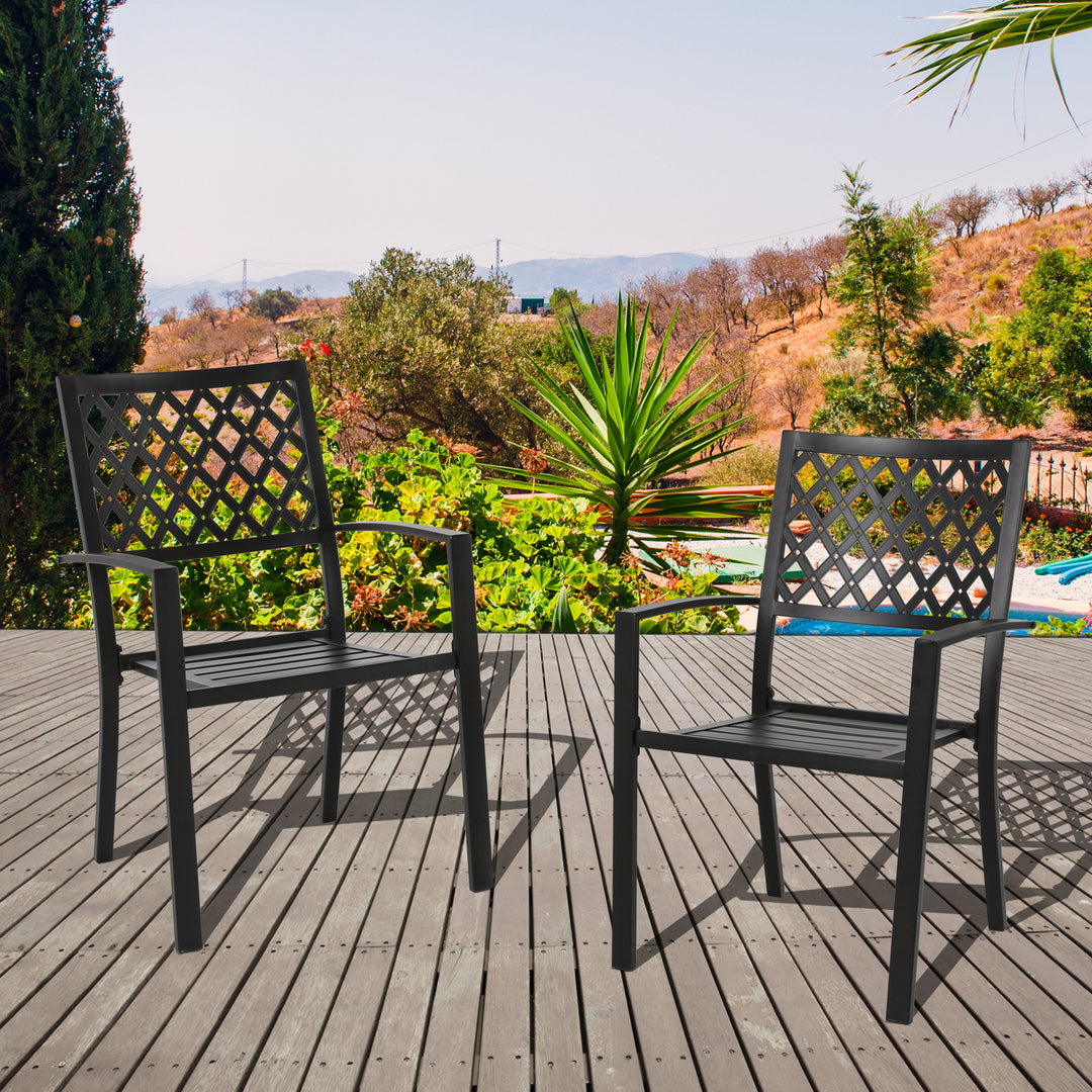 2 Piece Stackable Dining Chairs Set, All-Weather Patio Chairs Metal Chairs for Lawn, Porch and Backyard, Black¡