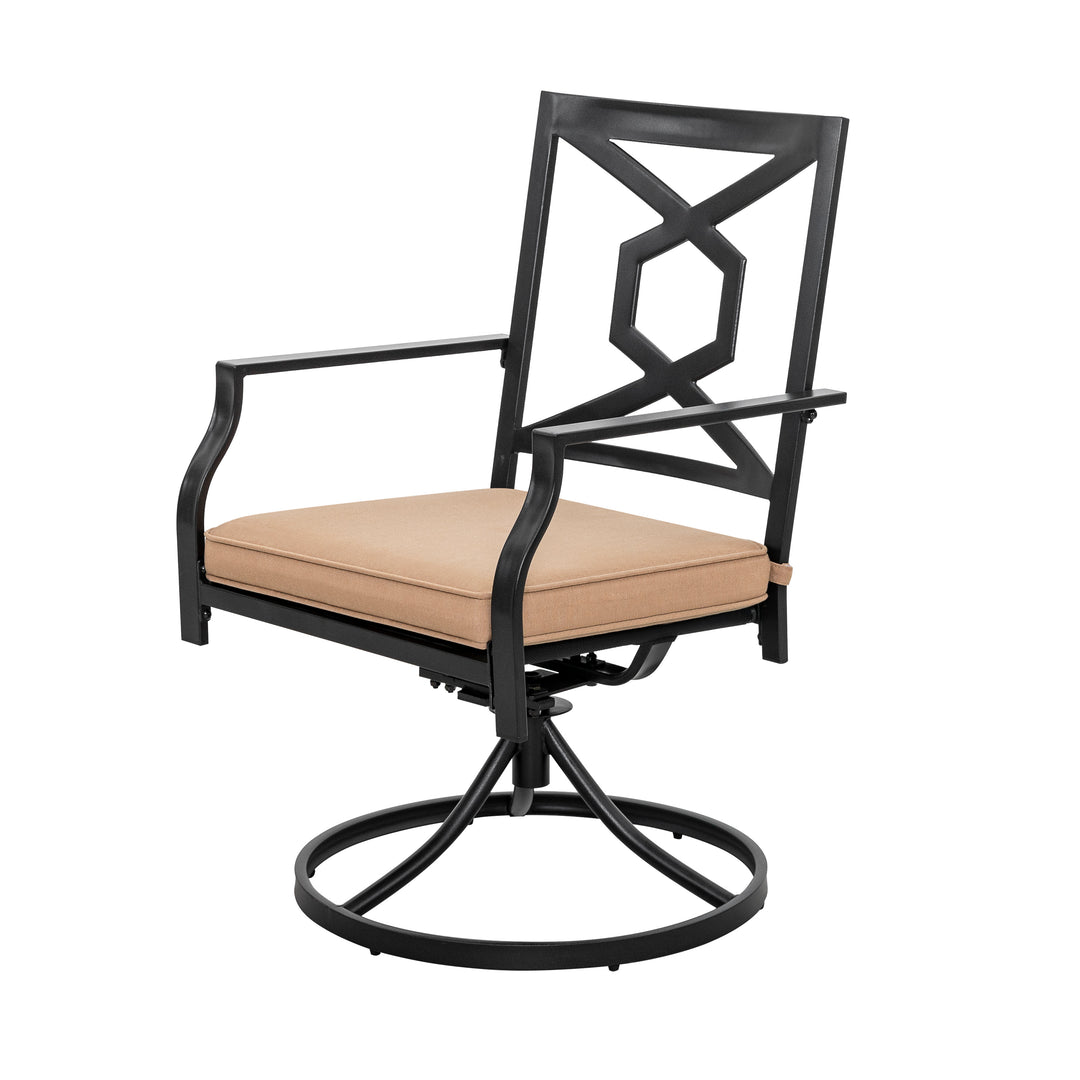 Patio Swivel Dining Chairs Set of 2 Metal Outdoor Chair with Cushions for Backyard and Garden, Black and Beige