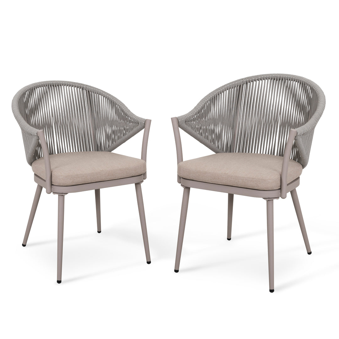 Outdoor Dining Chairs Set 2, 2 Piece Bistro Dining Chairs, Rope Single Chair Set of 2 with Cushions