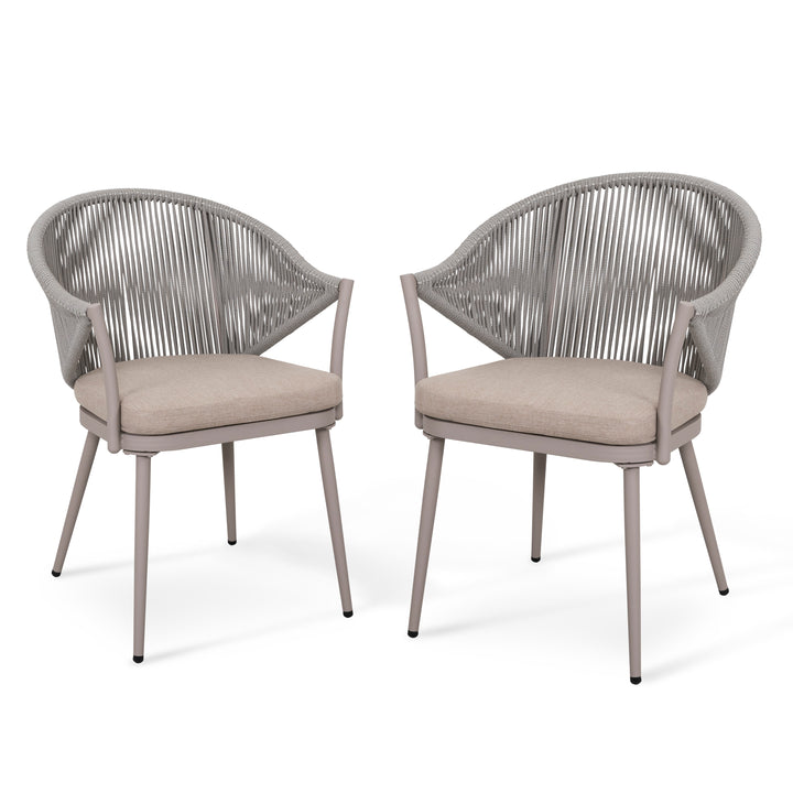 Outdoor Dining Chairs Set 2, 2 Piece Bistro Dining Chairs, Rope Single Chair Set of 2 with Cushions