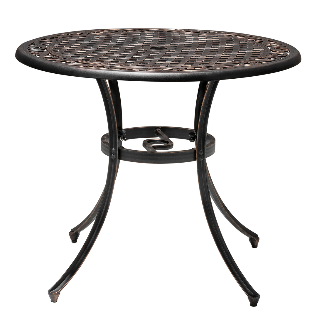 Outdoor 31'' Round Cast Aluminum Dining Table with 1.96 inch Umbrella Hole, for Outdoor and Indoor Space, Black with Gold-painted Edge