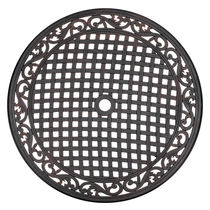 Outdoor 31'' Round Cast Aluminum Dining Table with 1.96 inch Umbrella Hole, for Outdoor and Indoor Space, Black with Gold-painted Edge