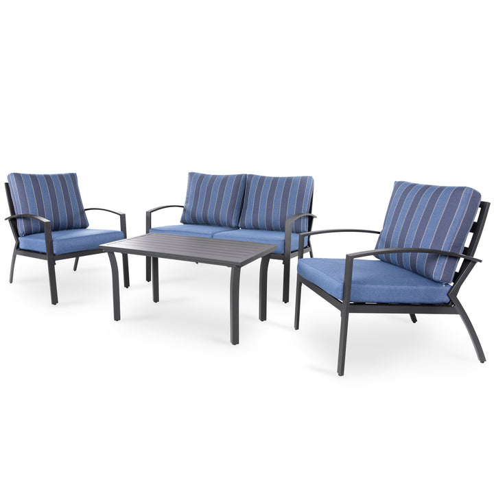 4 Piece Aluminum Patio Conversation Furniture Set, All Weather Outdoor Sectional Sofa Set with Table for Garden, Poolside