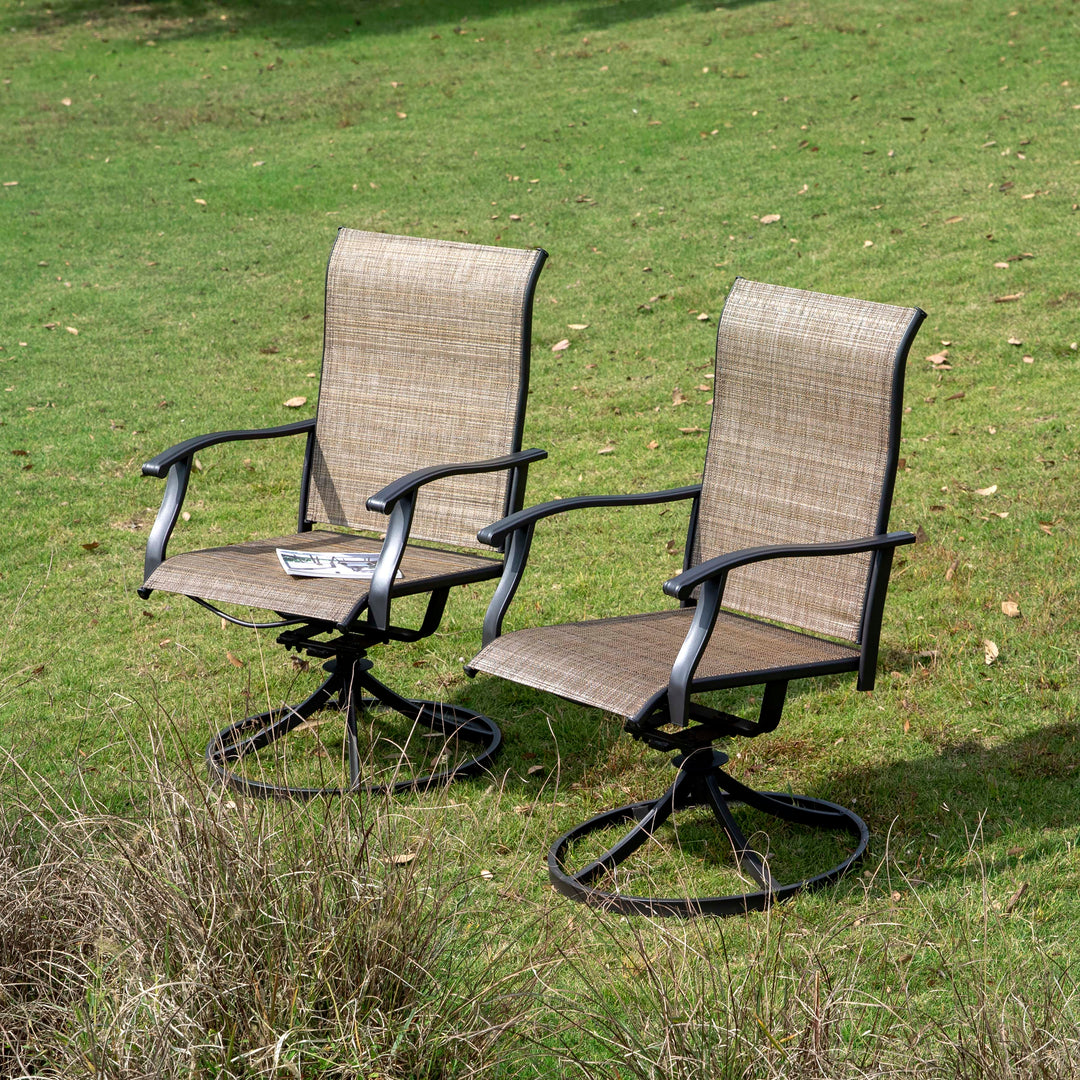 Outdoor Patio Swivel Chair Set, Textilene Fabric, Iron Frame