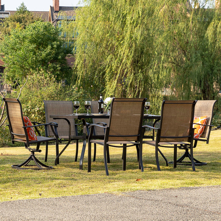 Outdoor 7-Piece Dining Set, Textilene Fabric, Powder-coated Iron Frame