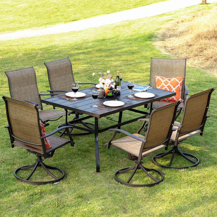 Outdoor 7-Piece Dining Set, Textilene Fabric, Powder-coated Steel Frame